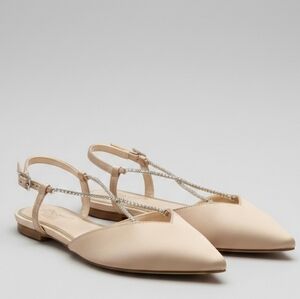 Jewel Badgley Mischka Womens Alanna Satin Slip-On Ballet Flats